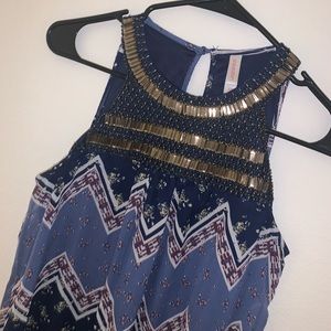Beaded tank dress with floral and chevron print